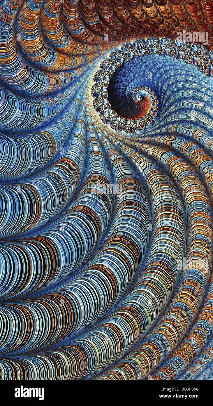 Spirale fractale - image abstraite générée numériquement. Art numérique : tunnel futuriste avec hélice et tuyaux. Motif vertical pour couvertures, puzzles, web de Banque D'Images