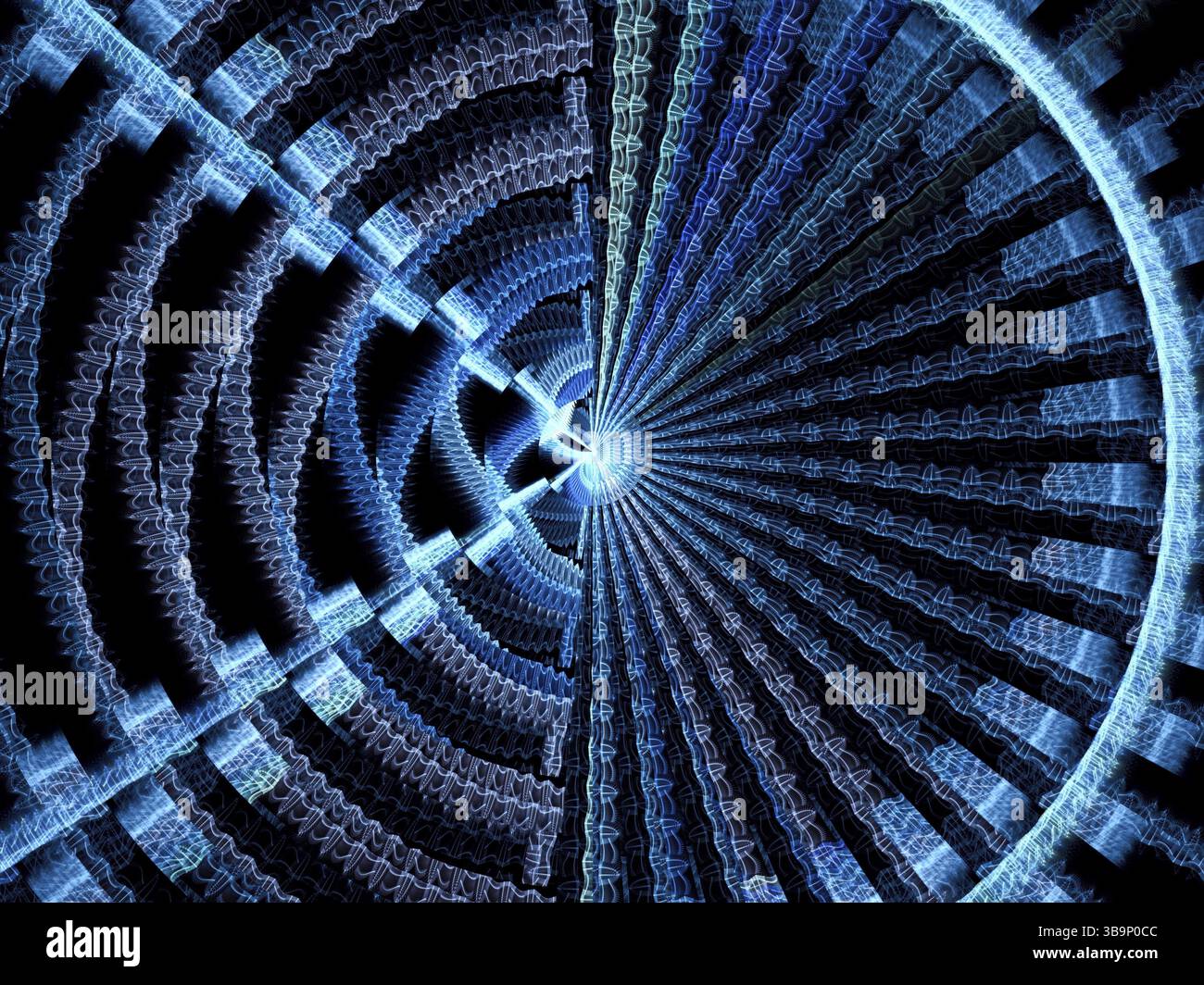 Disque fractal - image abstraite générée par ordinateur. Art numérique : design de style tech avec cercle et rayons. Motif asymétrique. Pour couvertures, affiches, bannière Banque D'Images
