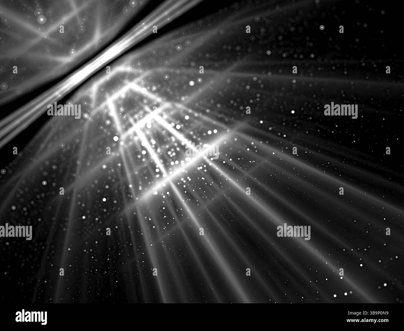 Fond flou brillant fractal : surface brillante brillante avec grille, rayons et bokeh à bulles. Image abstraite générée par ordinateur pour les couvertures, conception Web, b Banque D'Images