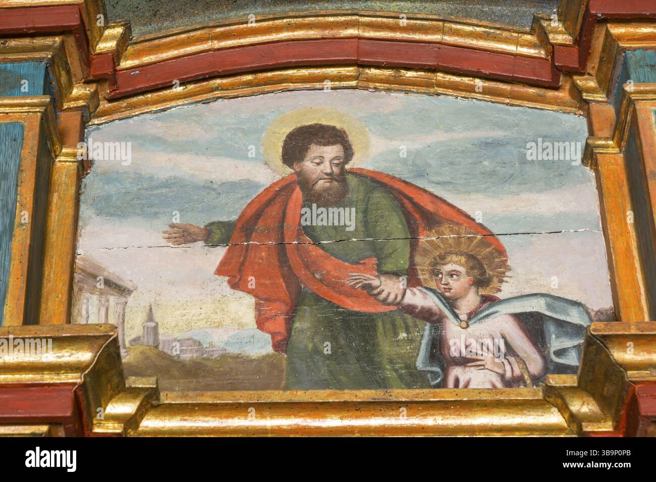 Peinture de San José avec l'enfant Jésus, retable baroque, 1622, conçu par Francesc Ferrer, Oratoire, Château d'Alaro, XIVe siècle, Majorque, Balear Banque D'Images Peinture de San José avec l'enfant Jésus, retable baroque, 1622, conçu par Francesc Ferrer, Oratoire, Château d'Alaro, XIVe siècle, Majorque, Balear Banque D'Images