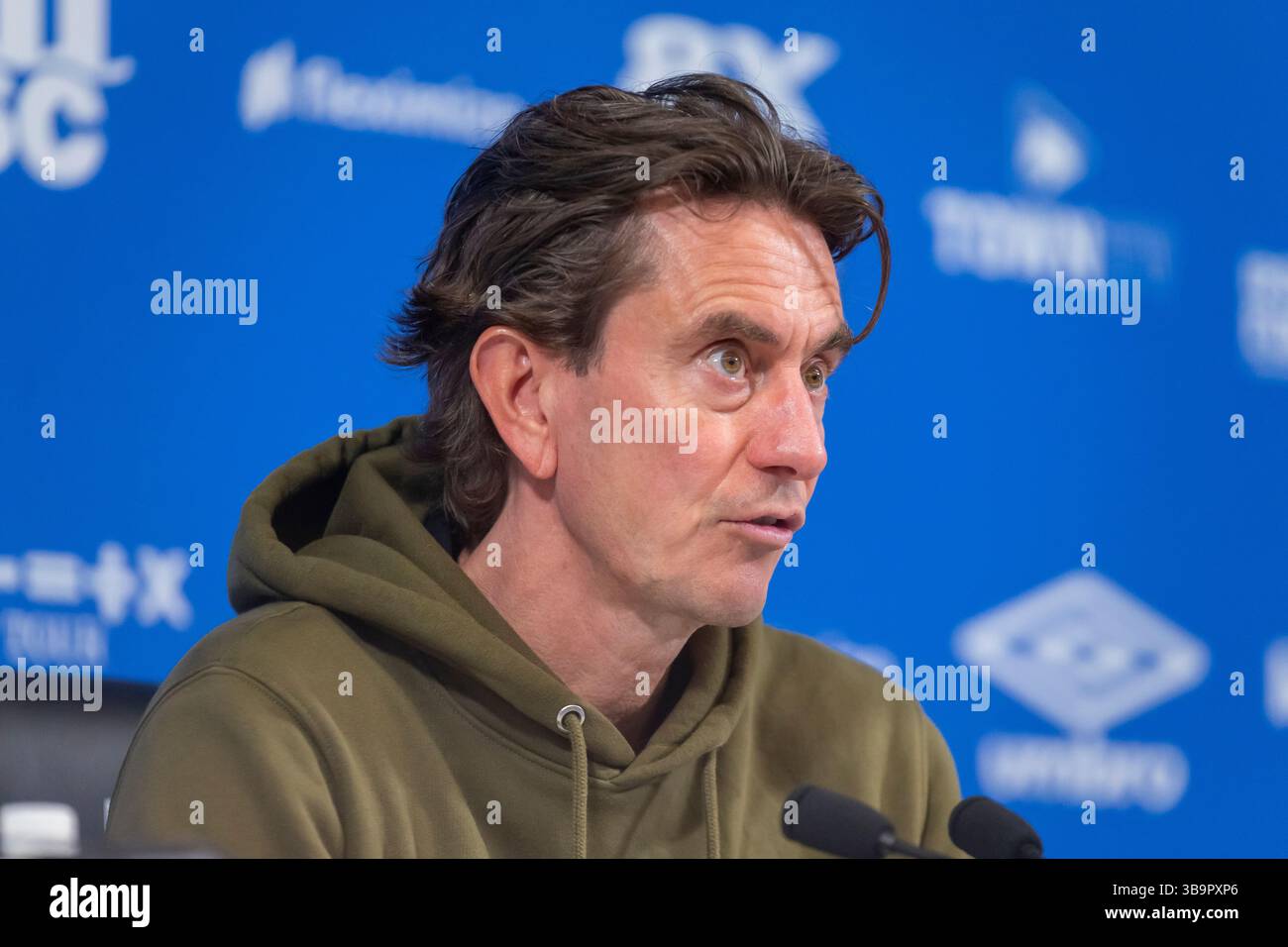 Le manager de Brentford, Thomas Frank, donne sa conférence de presse après le match de premier League entre Ipswich Town et Brentford à Portman Road, Ipswich le samedi 10 mai 2025. (Photo : David Watts | mi News) Banque D'Images