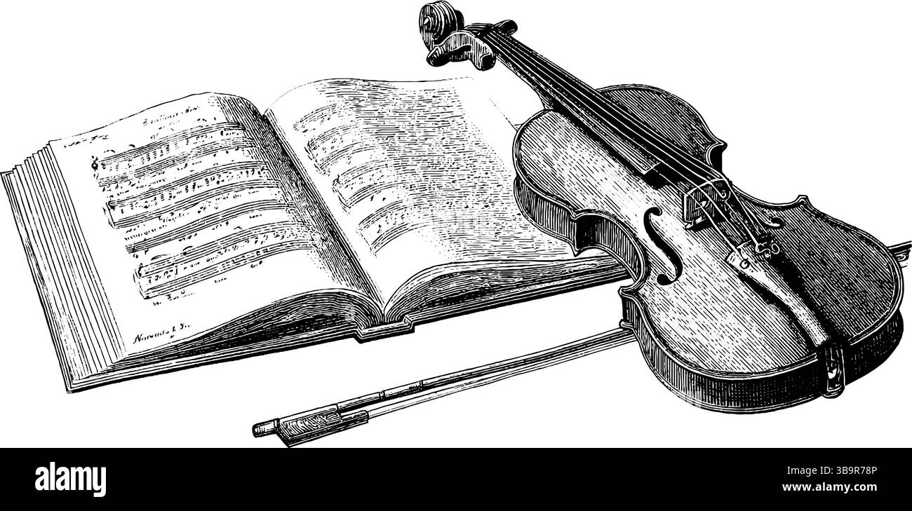 Élégante illustration gravée de violon et partition de musique pour concepts d'art musical. Illustration de Vecteur