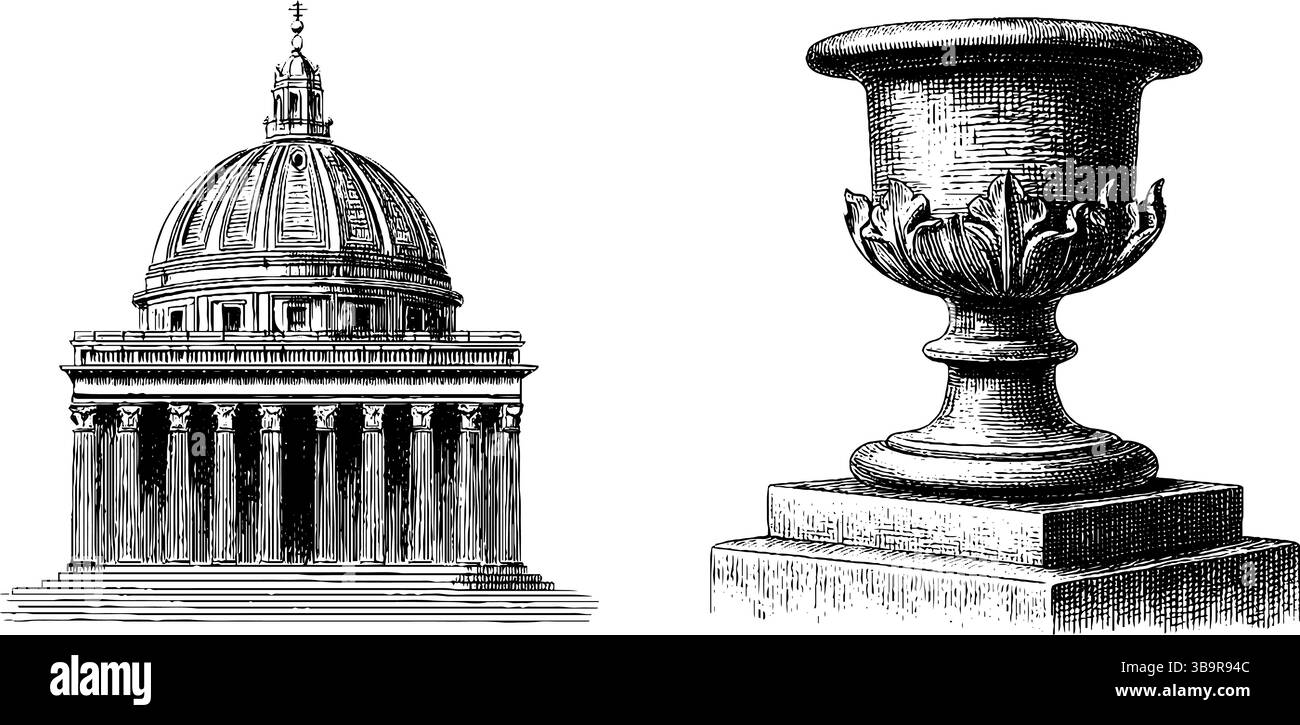 Illustration architecturale du dôme du panthéon et du Tor classique pour les projets de conception historique. Illustration de Vecteur