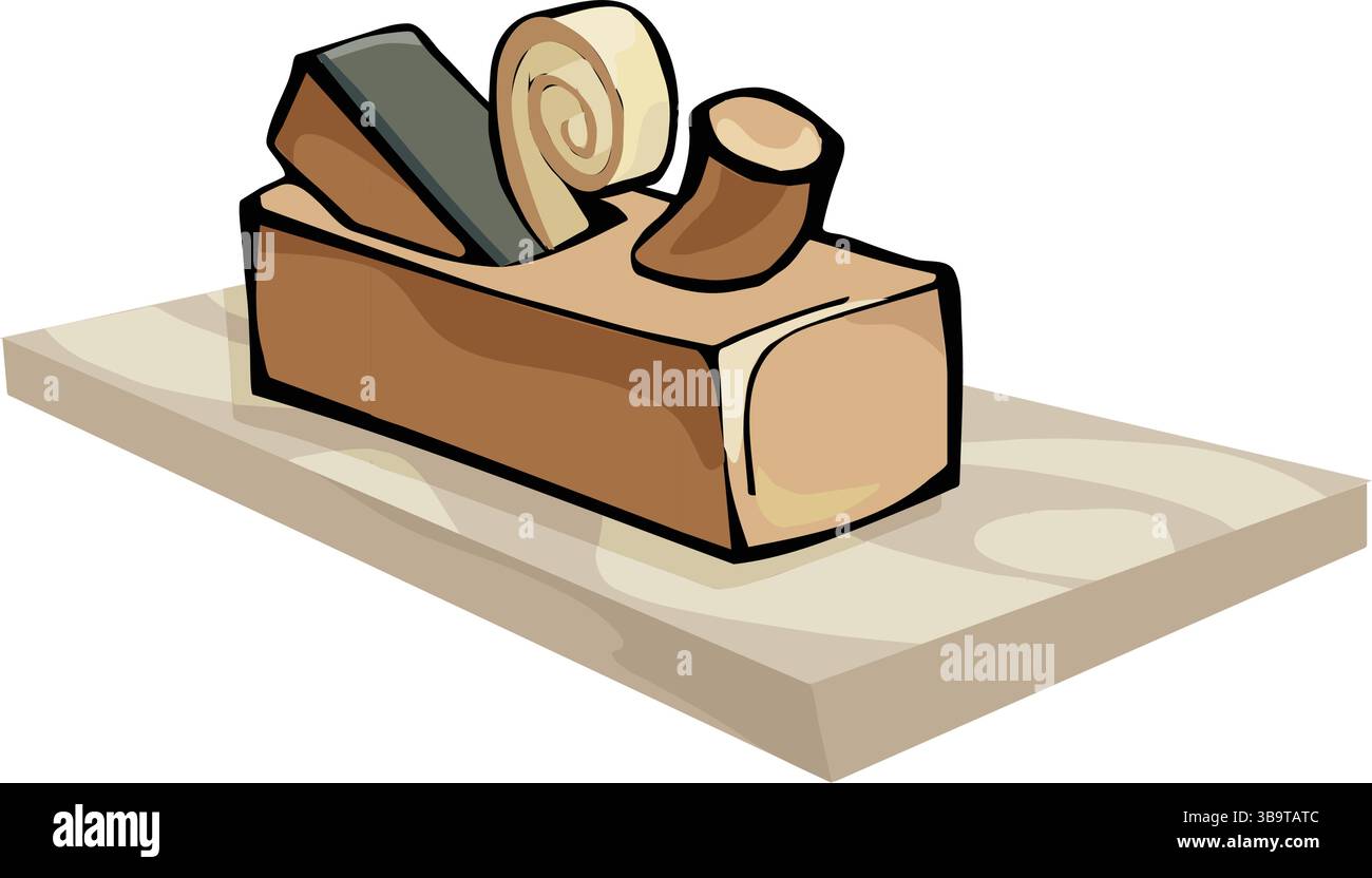 Une illustration vectorielle abstraite montre un menuisier de raboteuse à main de travail du bois dans un style de dessin animé Illustration de Vecteur