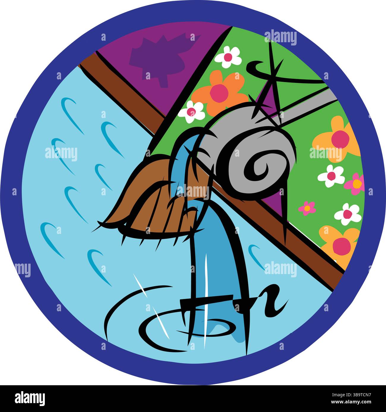 Une illustration vectorielle abstraite montre une corde et un seau d'eau dans un style de dessin animé Illustration de Vecteur