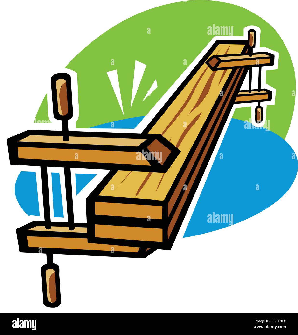 Une illustration vectorielle abstraite montre un étau à pince en bois dans le style de dessin animé Illustration de Vecteur