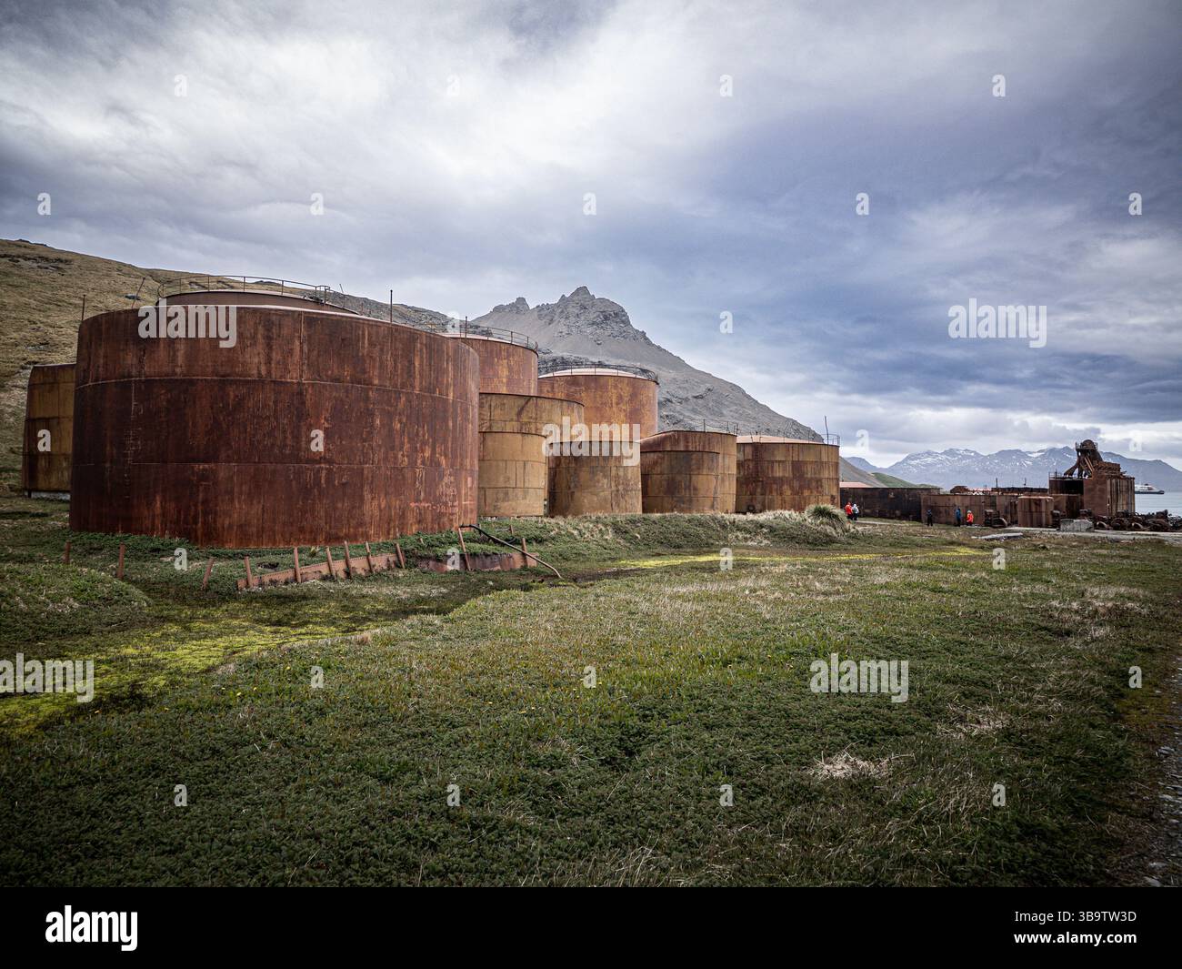 Une scène de la station baleinière maintenant abandonnée à Grytviken, Géorgie du Sud, vue le 23 décembre 2024. Banque D'Images