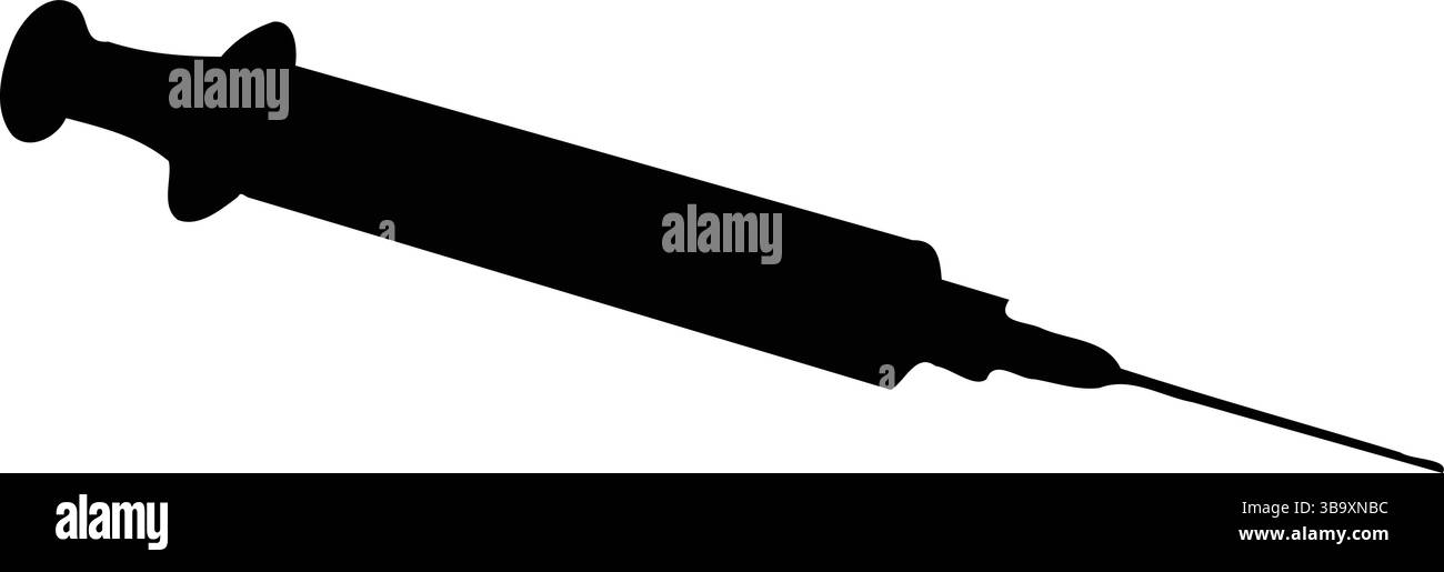 Silhouette d'une seringue médicale avec piston, cylindre et aiguille, outil essentiel pour les injections, les vaccinations et l'extraction de liquide Illustration de Vecteur