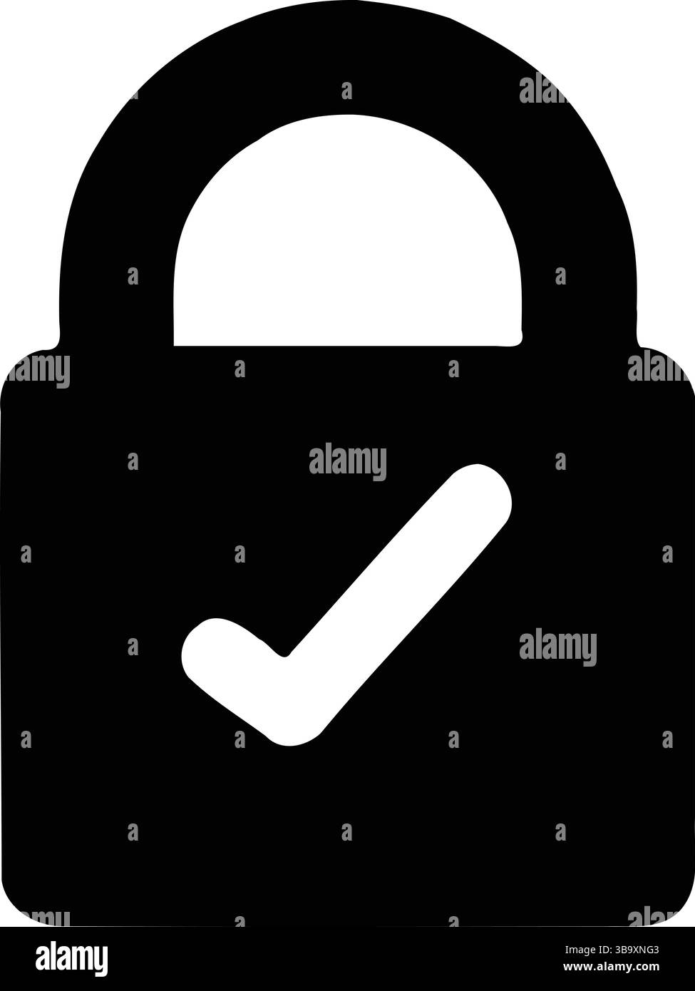 Silhouette d'un cadenas fermé avec une coche à l'intérieur, symbolisant la sécurité, la confiance, la vérification, la protection des données, et l'authentification en ligne Illustration de Vecteur