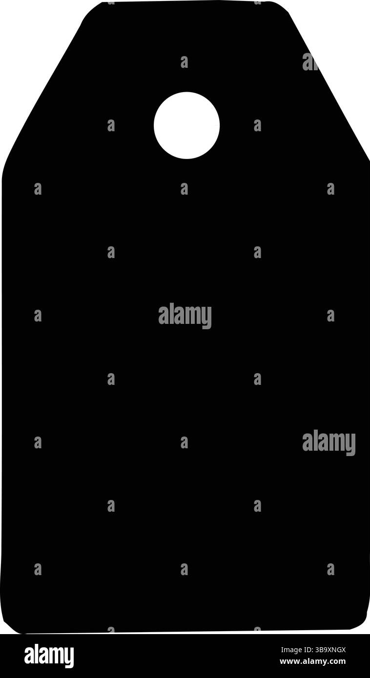 Silhouette d'une étiquette vierge avec un trou vers le haut, forme rectangulaire avec des coins inclinés, idéal pour les étiquettes, la marque et l'identification Illustration de Vecteur