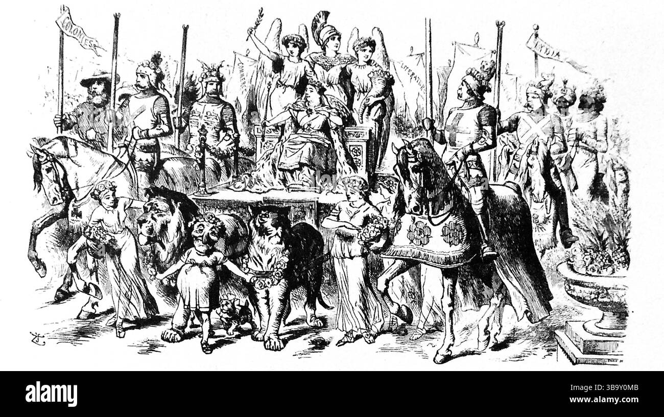 Caricature politique comte mettant en vedette la reine Victoria lors de son Jubilé en 1887 Banque D'Images