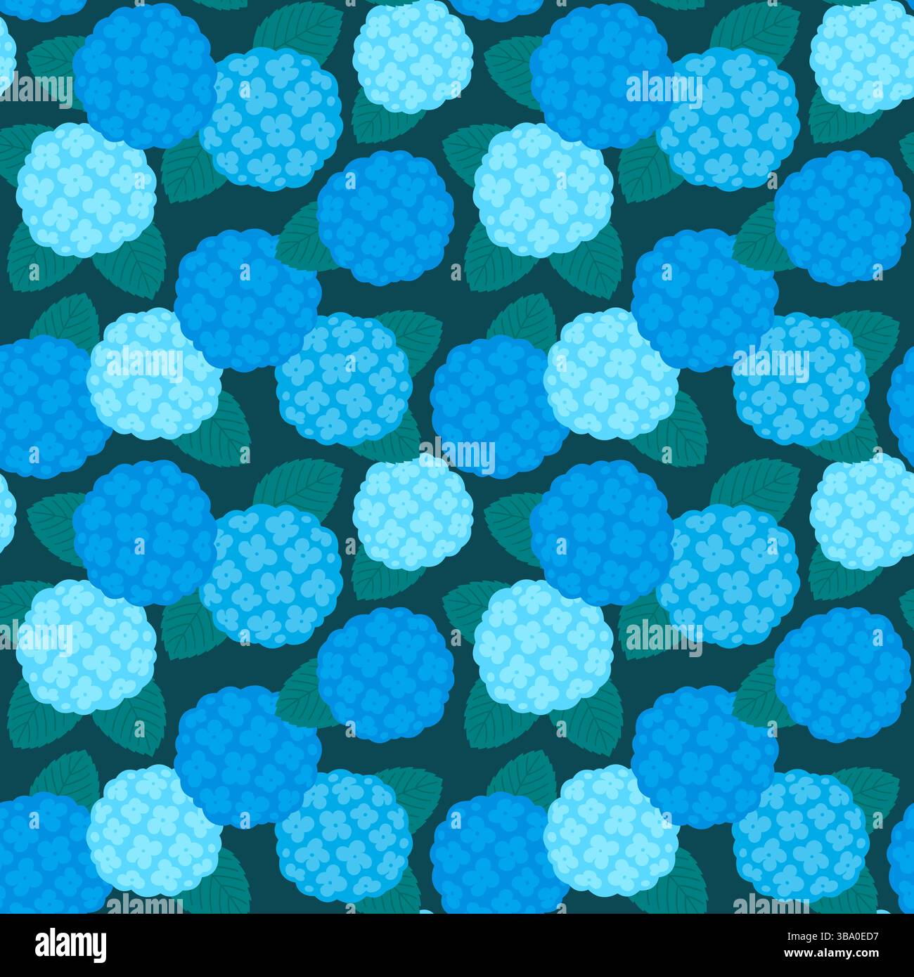 Fleurs d'hortensia bleu modèle sans couture dans un style de dessin animé simple. Illustration clipart vectorielle. Illustration de Vecteur