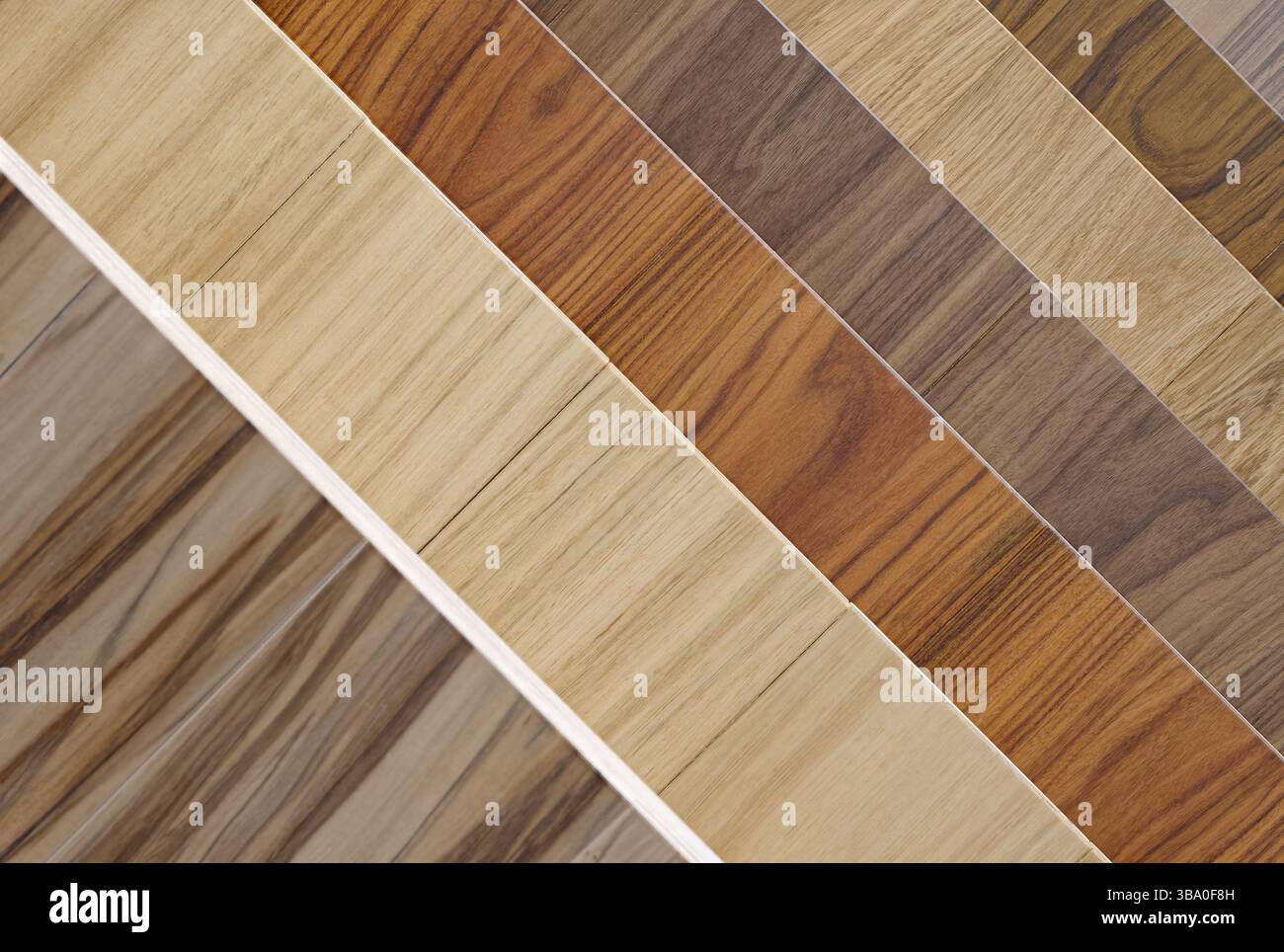 Échantillons de planches de parquet, différentes couleurs et textures, gros plan, fond abstrait Banque D'Images