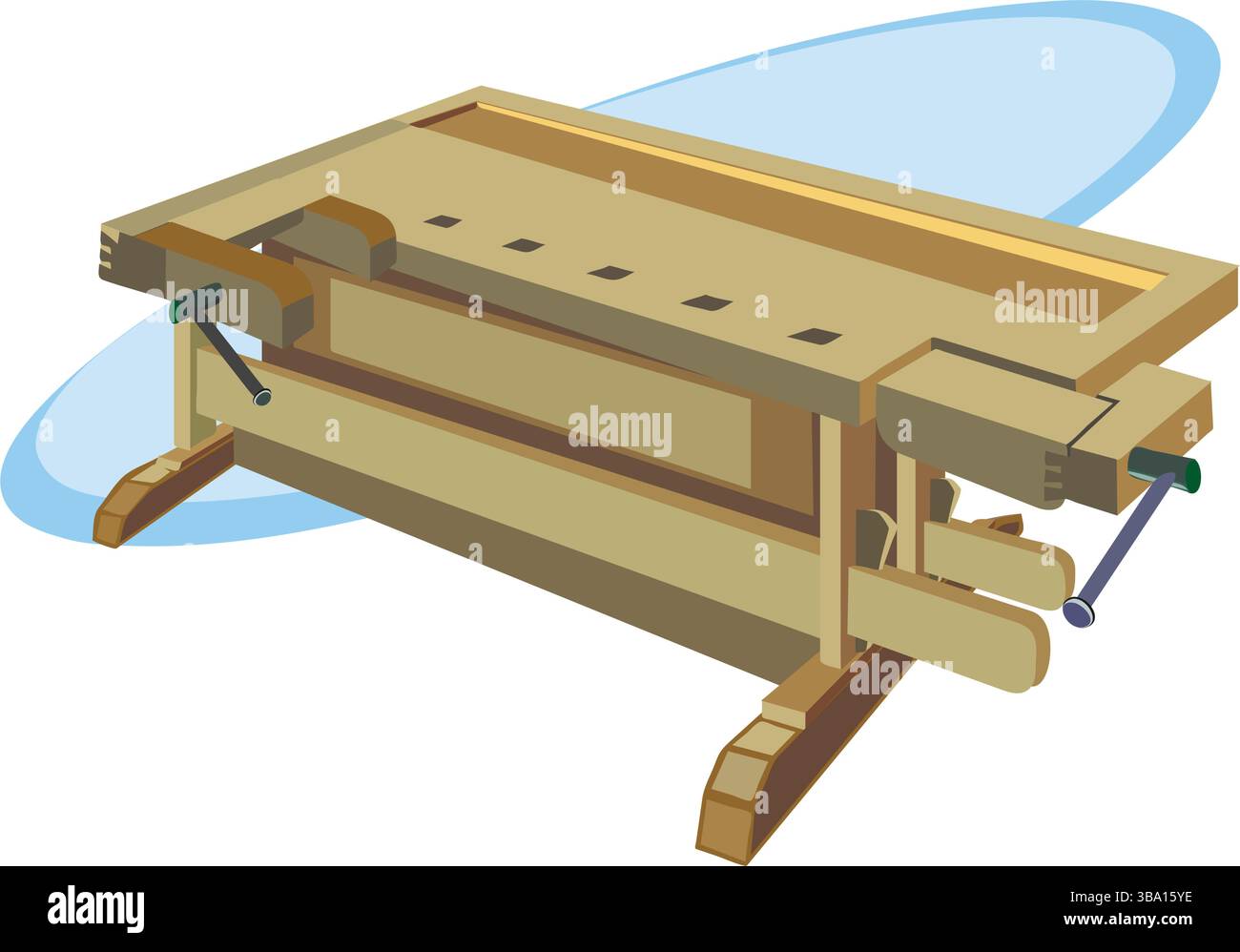 Une illustration vectorielle abstraite montre un établi en bois avec des étaux pour les travaux de menuiserie dans le style de dessin animé Illustration de Vecteur