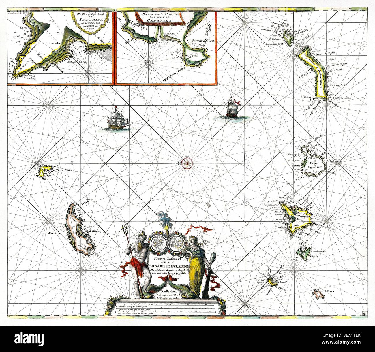 Carte nautique des îles Canaries par Jan Luyken, vers 1680, carte antique, domaine public Banque D'Images