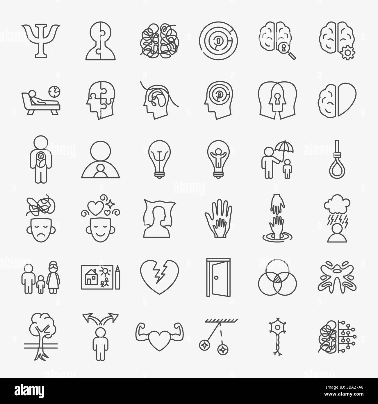 Jeu d'icônes de ligne psychologique Illustration de Vecteur