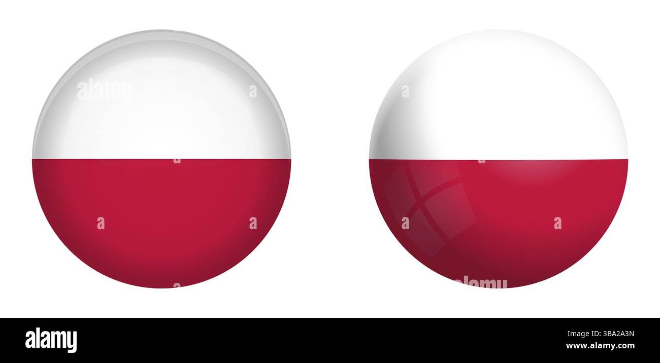 Drapeau de la Pologne sous bouton de dôme 3d et sur sphère / boule brillante Banque D'Images