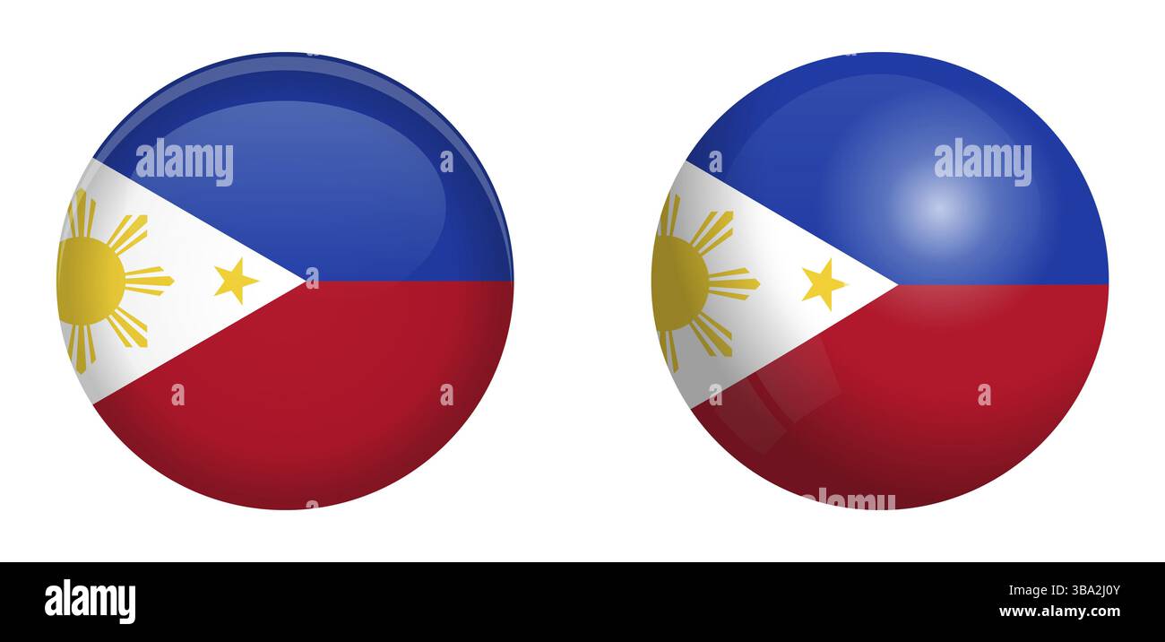 Drapeau des Philippines sous bouton de dôme 3d et sur sphère / boule brillante Banque D'Images