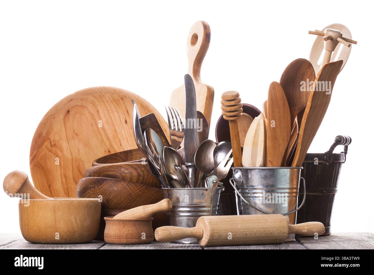 Cuisine de style rustique - antitersils en bois et rétro Banque D'Images