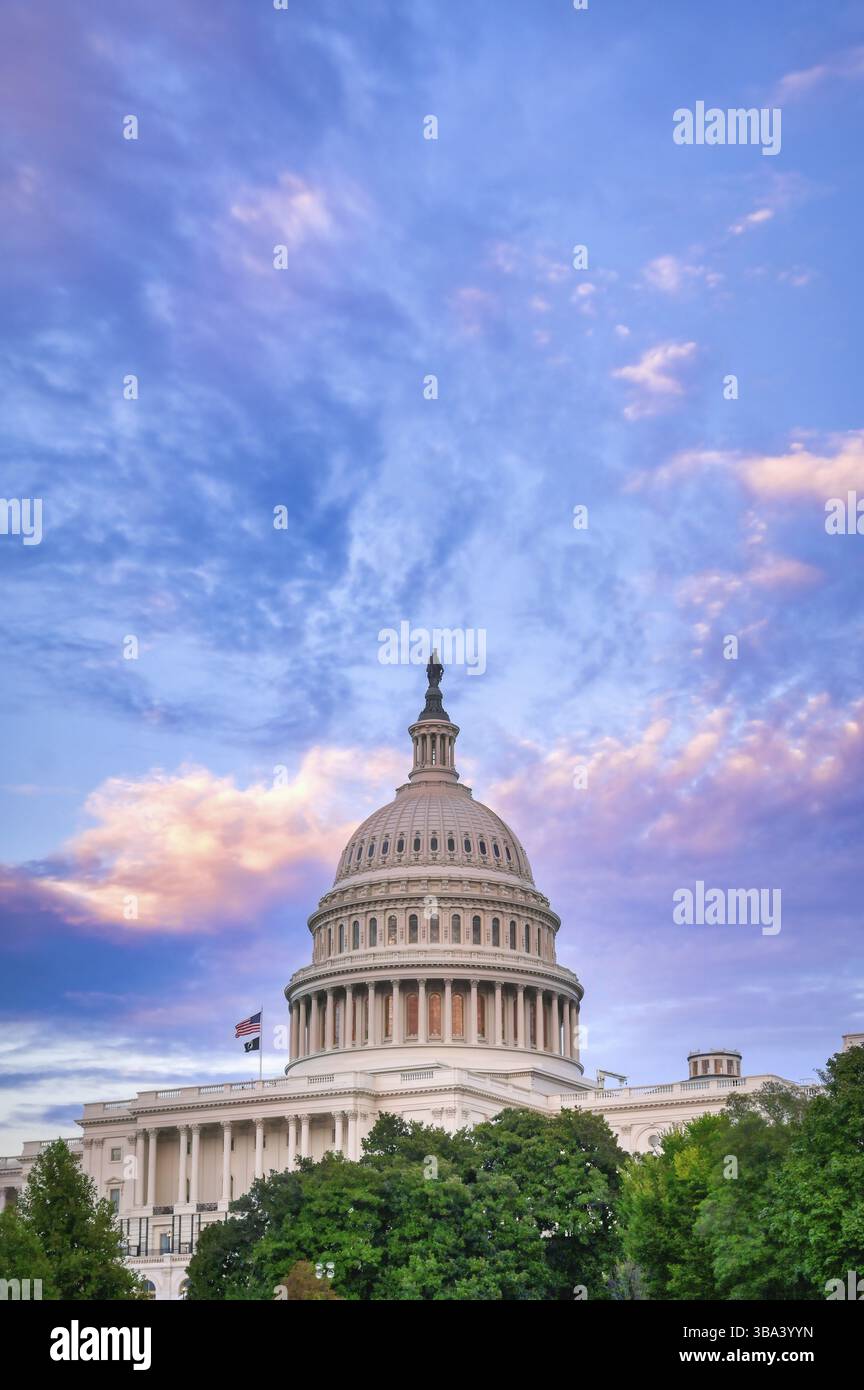 Le Capitole des États-Unis, le lieu de rencontre du Congrès des États-Unis, situé sur Capitol Hill à l'extrémité est du National Mall à Washing Banque D'Images