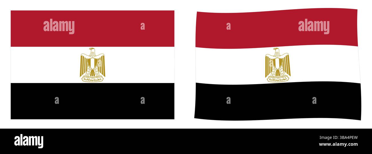 Drapeau de la République arabe d'Égypte. Version simple et légèrement ondulée Banque D'Images