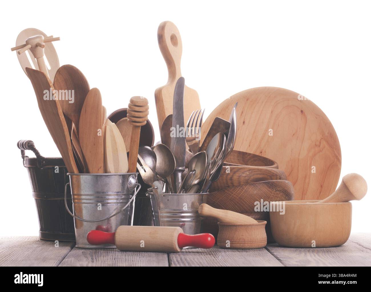 Cuisine de style rustique - antitersils en bois et rétro Banque D'Images