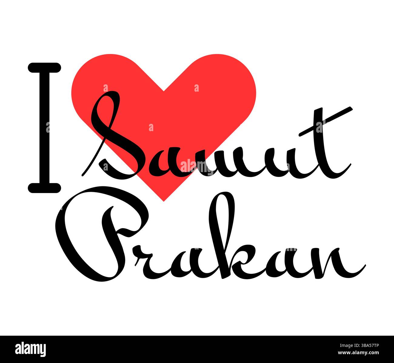 J'adore Samut Prakan, ville de Thaïlande. Lettres dessinées à la main avec cœur rouge. Lettrage d'illustration vectorielle, design moderne pour t-shirt imprimé, bannière, poste Illustration de Vecteur