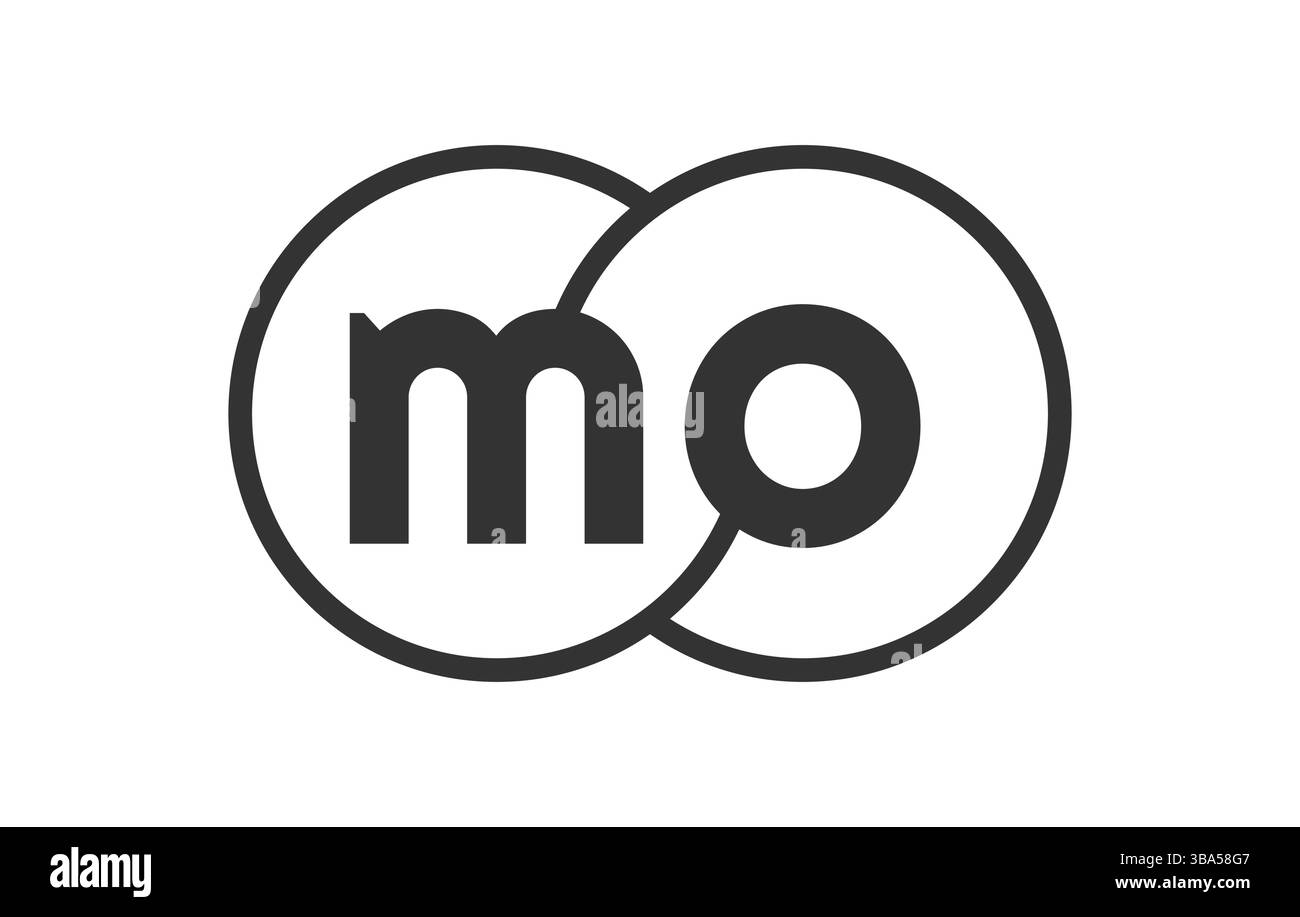 Emblème de société commerciale MO avec ronds de contour et lettres m o. modèle de logo de deux cercles fusionnés pour l'identité de la marque, logotype. Vecteur infini symb Illustration de Vecteur