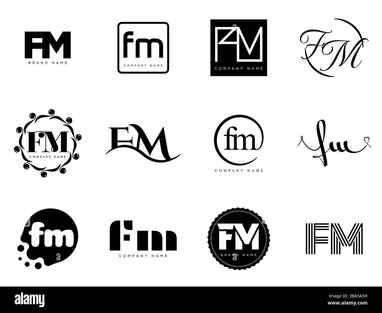 Modèle d'entreprise avec logo FM. Logotype lettre f et M. Définissez différents lettrage serif classique et texte audacieux moderne avec des éléments de design. Typog. Police initiale Illustration de Vecteur