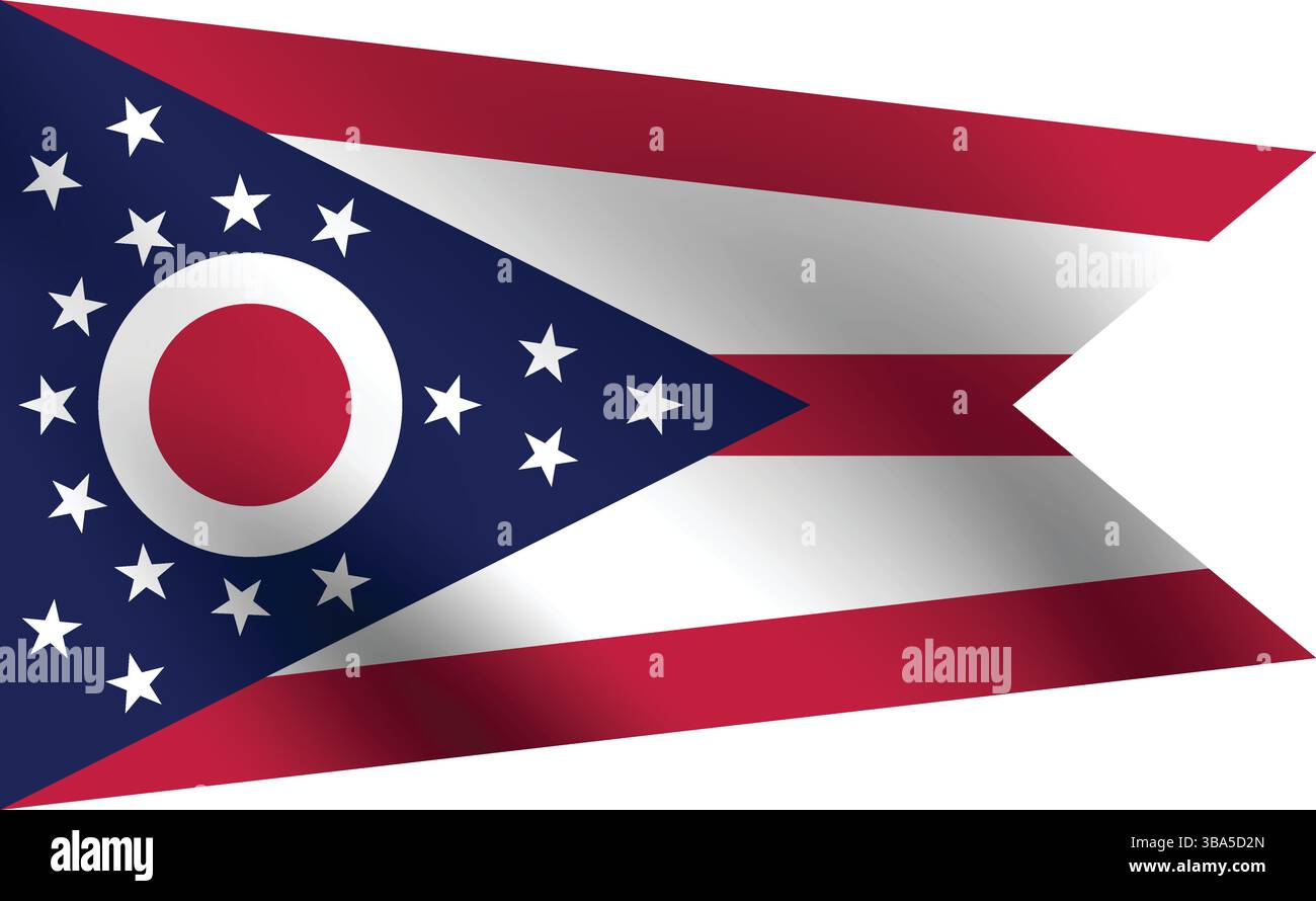 Drapeau de l'État de l'Ohio. Couleurs officielles du drapeau de l'Ohio et illustration vectorielle numérique de proportion. Drapeau ondulé. Drapeau plissé. Illustration de Vecteur
