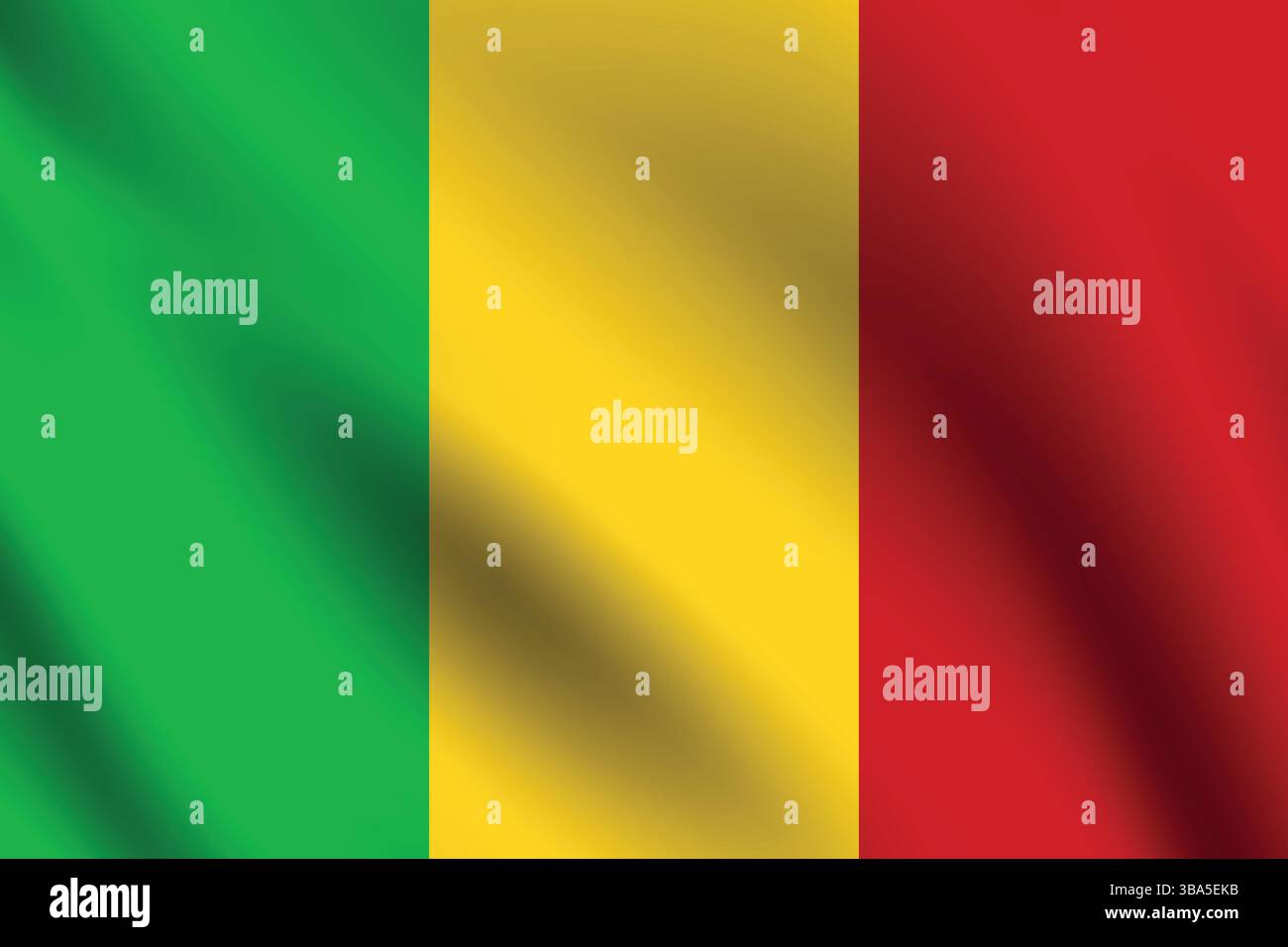 Drapeau du Mali. Mali drapeau couleurs officielles et proportion illustration vectorielle numérique. Drapeau ondulé. Drapeau plissé. Illustration de Vecteur