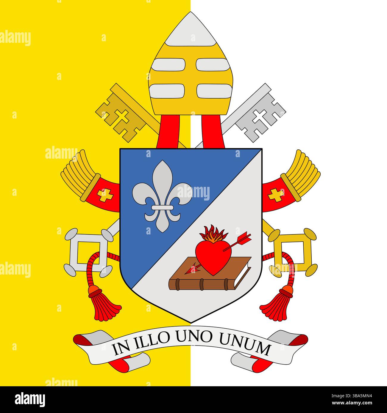 Armoiries du nouveau Pape Léon XIV (quatorzième), évêque de Rome an 2025, sur fond du drapeau du Saint-Siège Illustration de Vecteur Armoiries du nouveau Pape Léon XIV (quatorzième), évêque de Rome an 2025, sur fond du drapeau du Saint-Siège Illustration de Vecteur