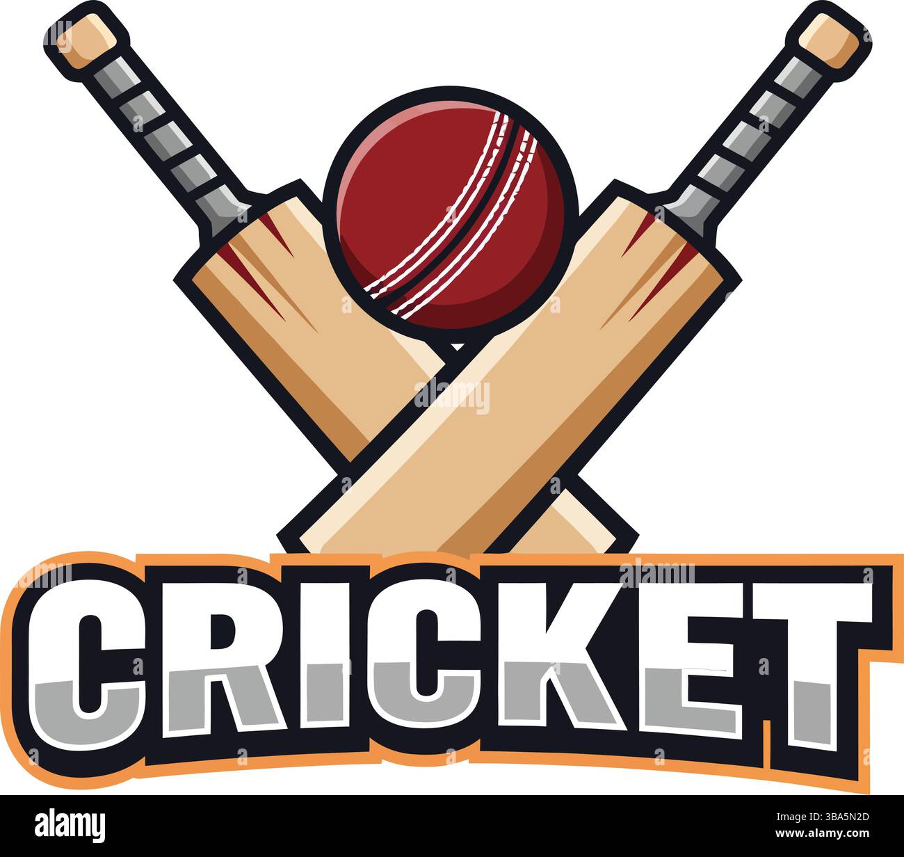 Logo de sport de cricket avec battes et balle Illustration de Vecteur