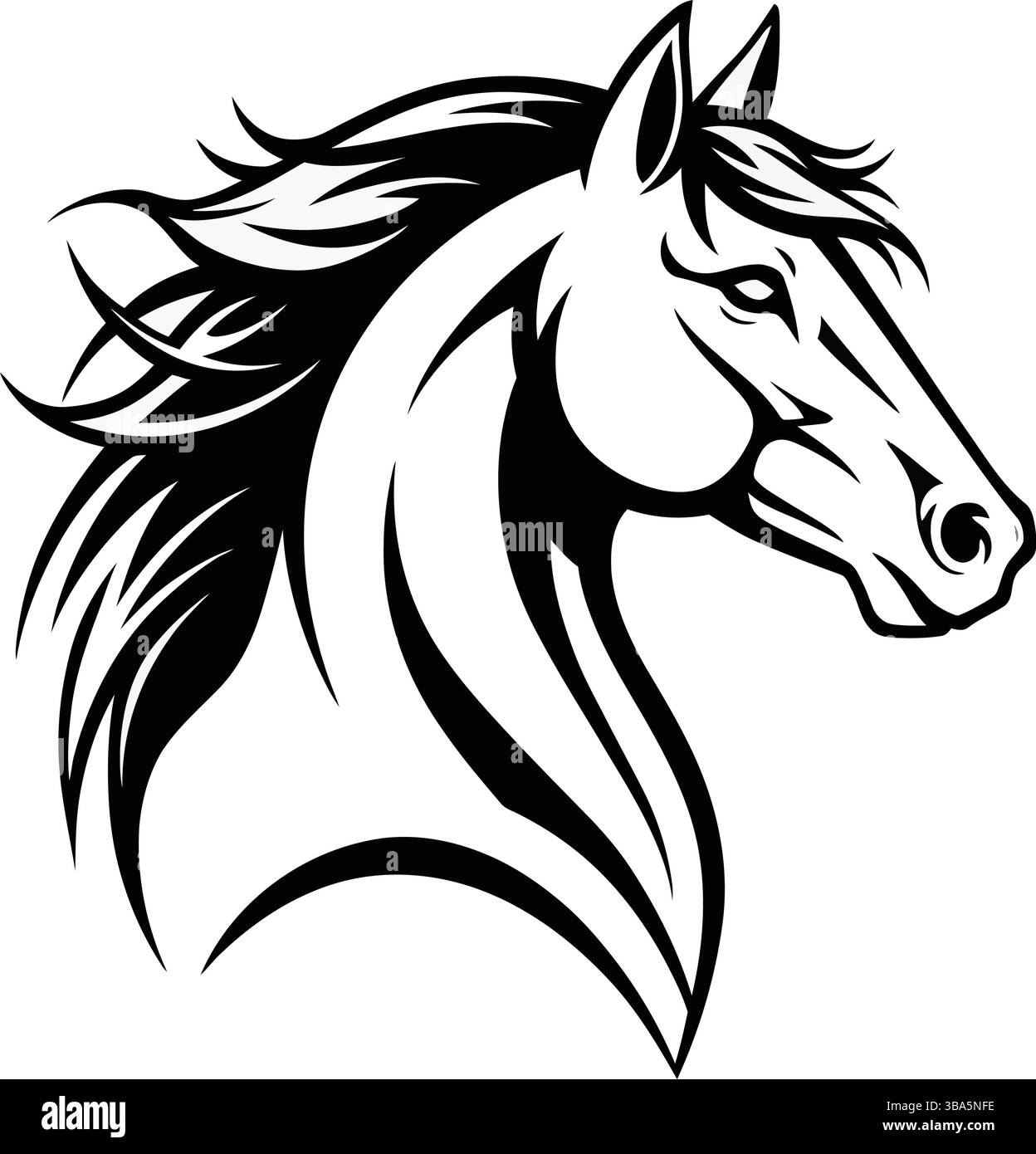 Illustration stylisée de tête de cheval noir et blanc Illustration de Vecteur