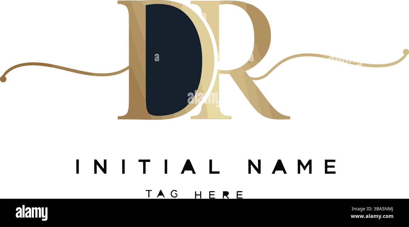 Monogramme DR stylisé avec fleur dorée Illustration de Vecteur