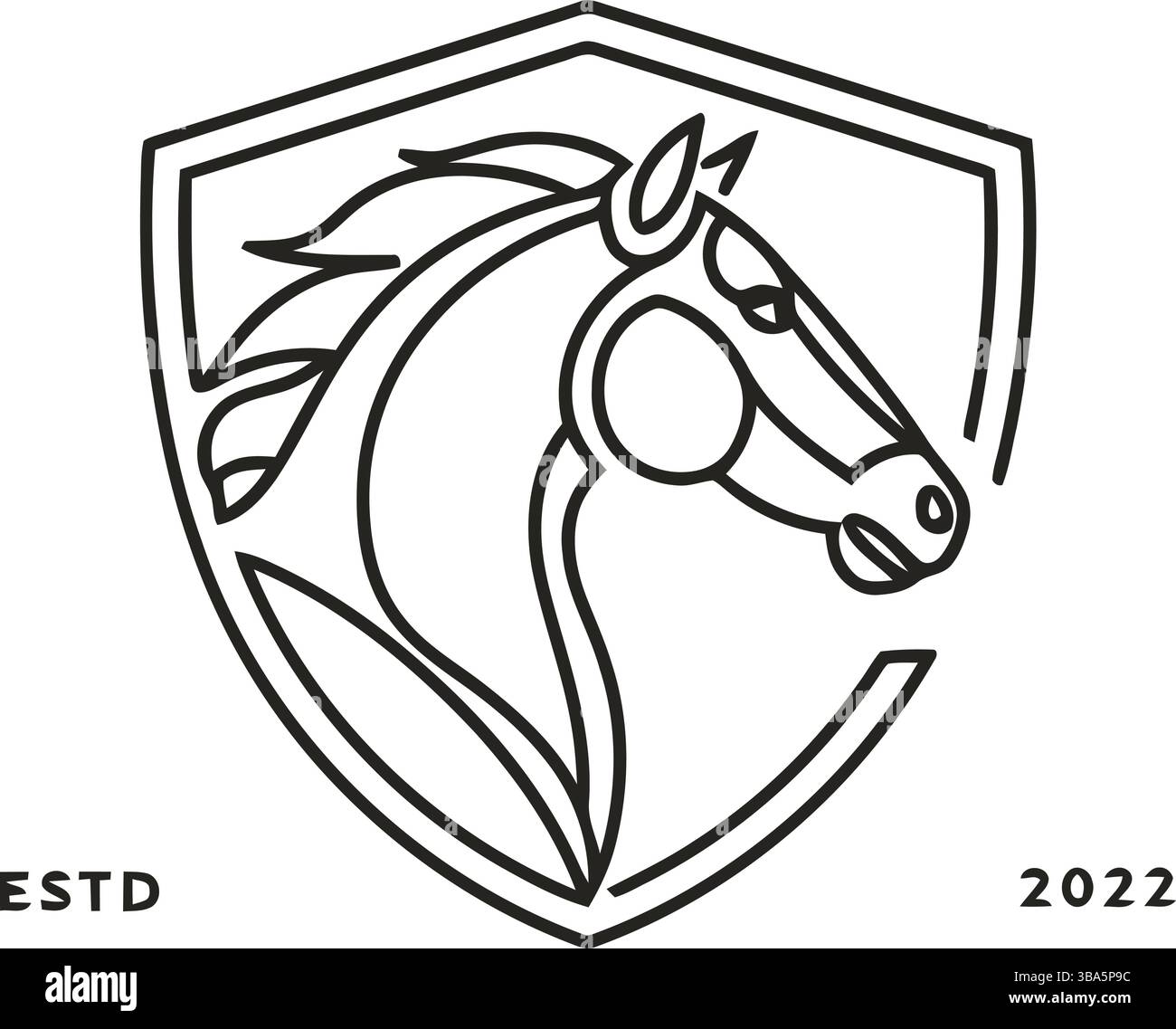 Logo tête de cheval minimaliste dans l'emblème bouclier Illustration de Vecteur