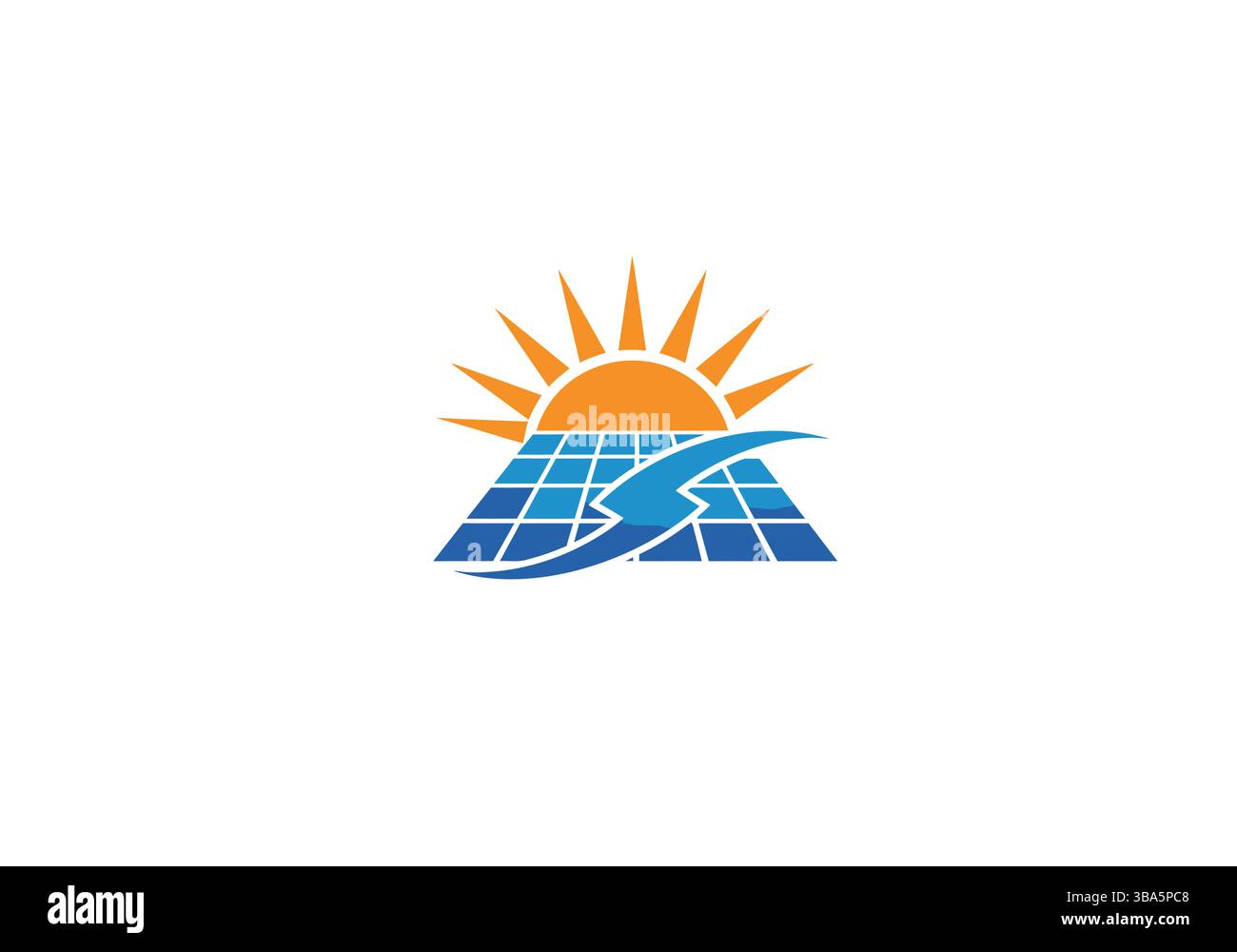 Logo de l'énergie solaire avec soleil, panneau et boulon de foudre Illustration de Vecteur