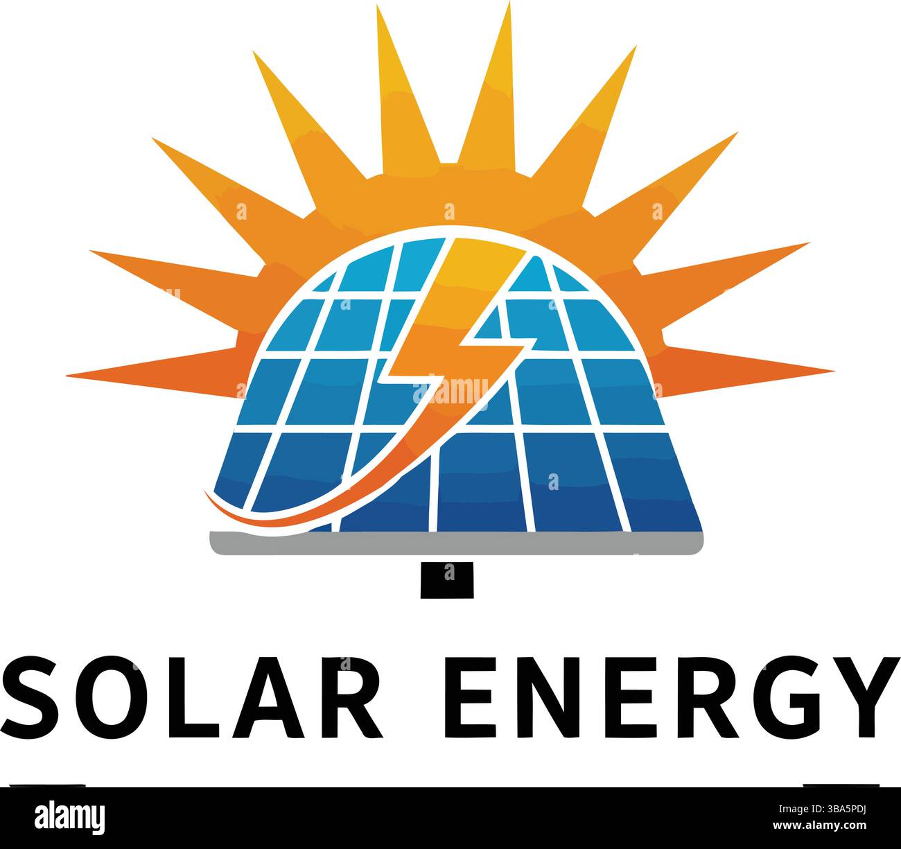Logo de l'énergie solaire avec soleil, panneau et boulon de foudre Illustration de Vecteur