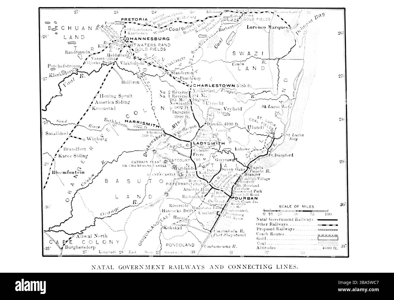 CHEMINS DE FER DU GOUVERNEMENT DU NATAL ET LIGNES DE RACCORDEMENT. De l'article Une ENTREVUE SPÉCIALE AVEC L'HONORABLE. SIR DAVID HUNTER, K.C.M.G.. DIRECTEUR GÉNÉRAL DES CHEMINS DE FER DU GOUVERNEMENT DU NATAL. Par J. Hartley Knight. Tiré de l'Engineering Magazine consacré au progrès industriel volume XXIV octobre 1902 - mars 1903 The Engineering Magazine Co Banque D'Images