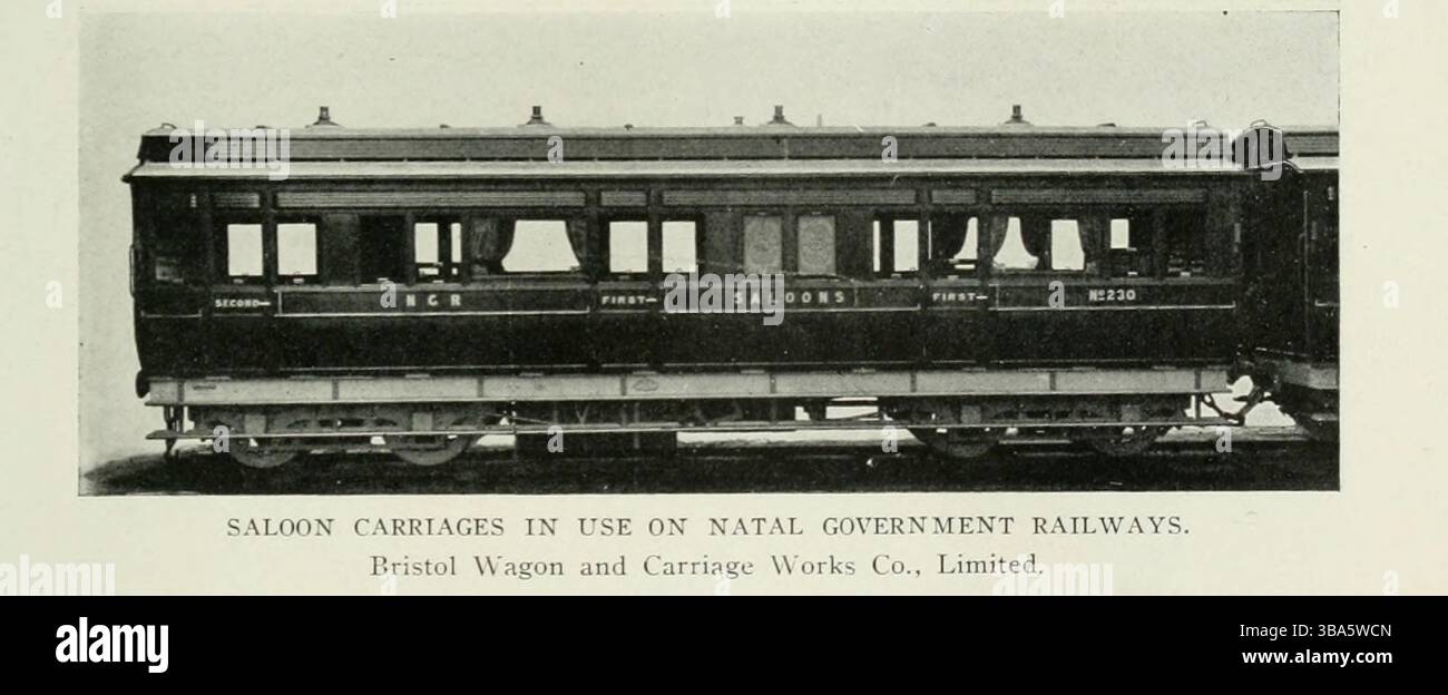 VOITURES DE BERLINE UTILISÉES SUR LES CHEMINS DE FER DU GOUVERNEMENT DU NATAL. Bristol Wagon and Carriage Works Co., Limited. De l'article Une ENTREVUE SPÉCIALE AVEC L'HONORABLE. SIR DAVID HUNTER, K.C.M.G.. DIRECTEUR GÉNÉRAL DES CHEMINS DE FER DU GOUVERNEMENT DU NATAL. Par J. Hartley Knight. Tiré de l'Engineering Magazine consacré au progrès industriel volume XXIV octobre 1902 - mars 1903 The Engineering Magazine Co Banque D'Images