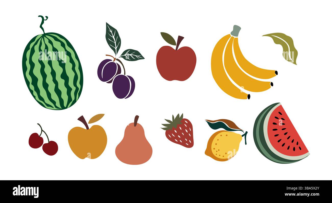 Ensemble d'illustration vectorielle de fruits d'été isolé Illustration de Vecteur