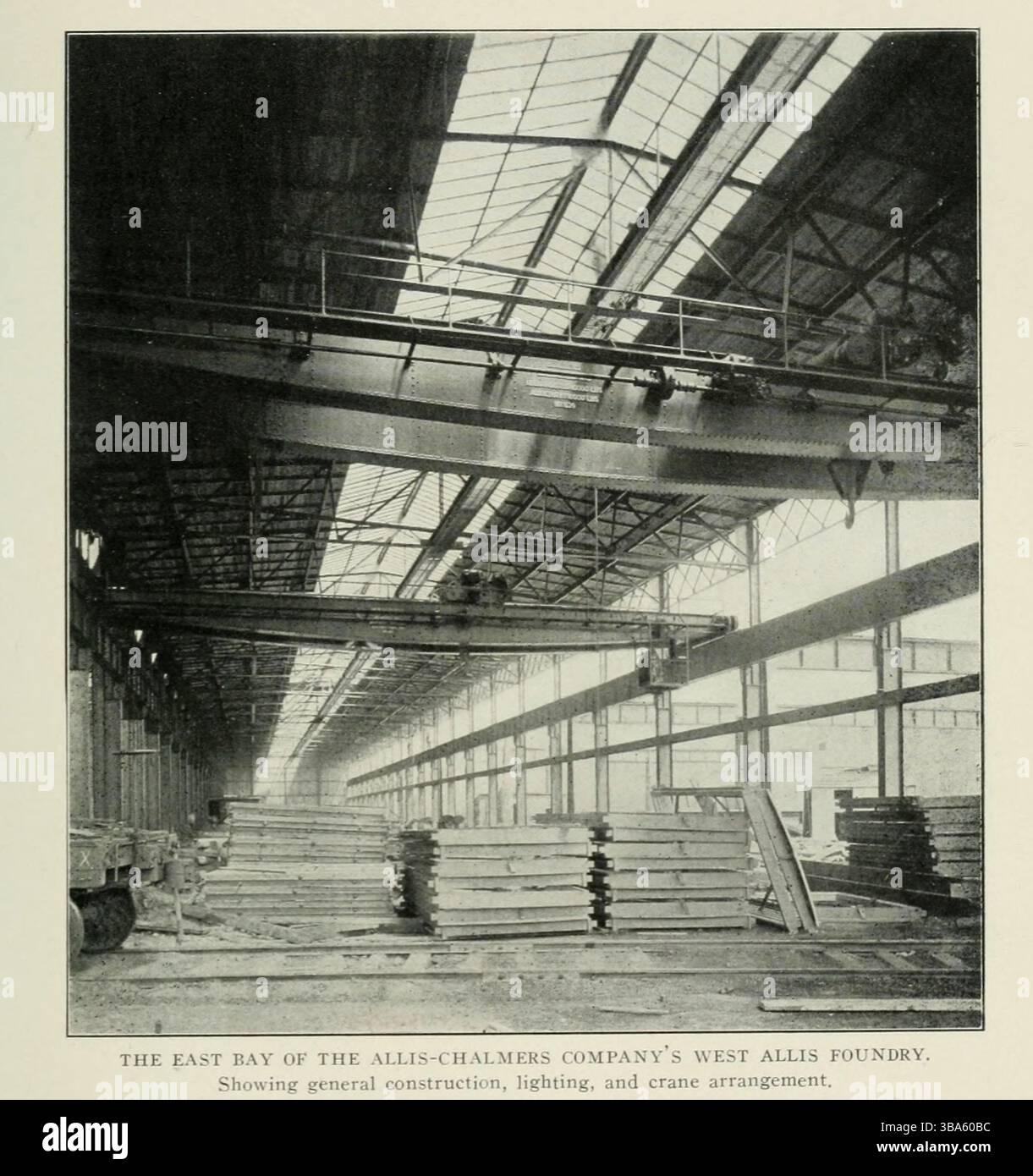 LA BAIE EST DES ALLIS-CHALMERS EST LA COMPAGNIE DE LA FONDERIE WEST ALLIS. Montrant la construction générale, l'éclairage et la disposition de la grue. De l'article GESTION DE FONDERIE DANS LE NOUVEAU SIÈCLE. Par Robert Buchanan. PARTIE II. SERVICE DE GRUE POUR LE PLANCHER DE FONDERIE. Tiré de l'Engineering Magazine consacré au progrès industriel volume XXIV octobre 1902 - mars 1903 The Engineering Magazine Co Banque D'Images