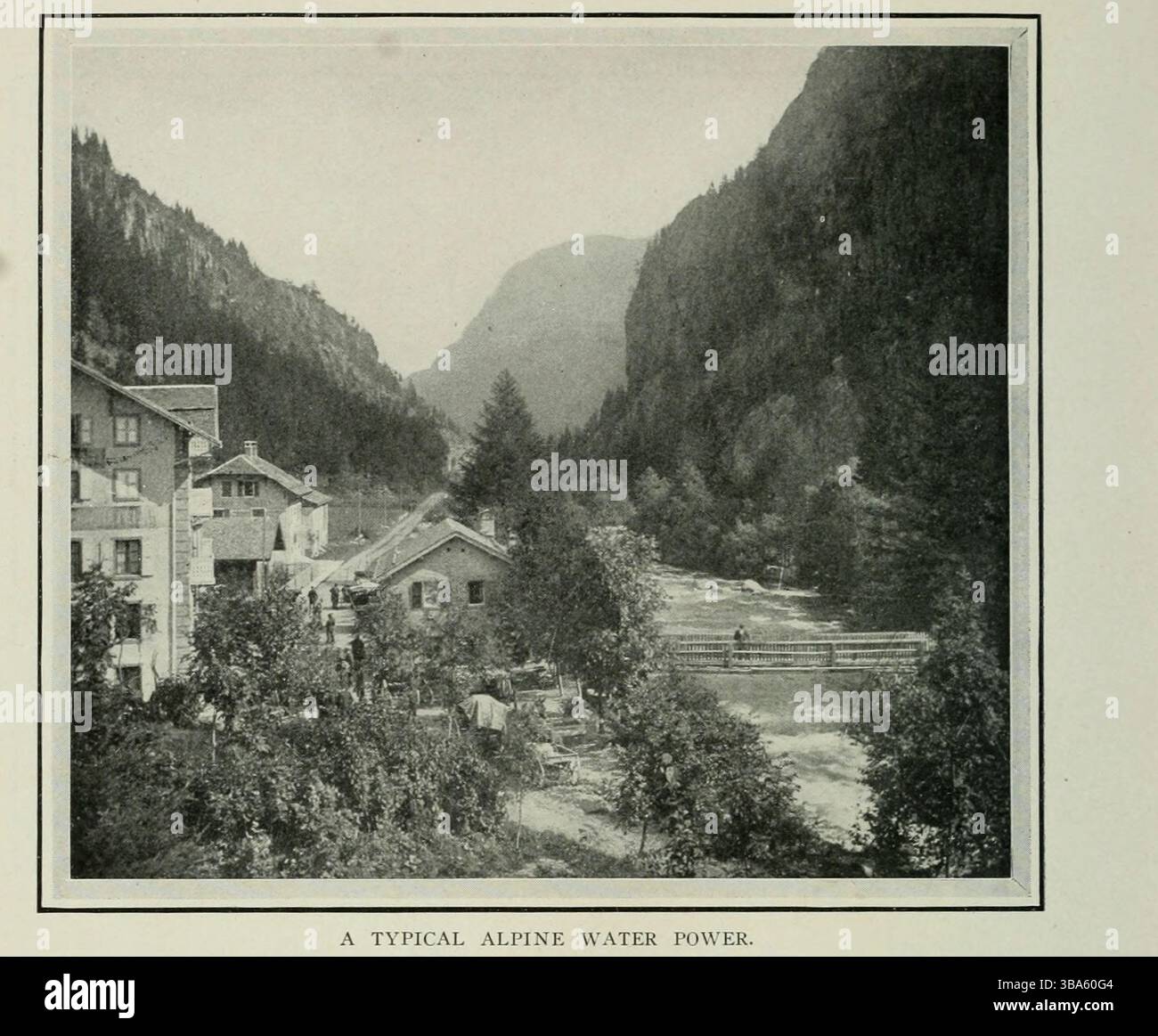 UNE PUISSANCE DE L'EAU ALPINE TYPIQUE DE L'ARTICLE L'UTILISATION DES PUISSANCES DE L'EAU DE MONTAGNE. Par Paul Letheule. Tiré de l'Engineering Magazine consacré au progrès industriel volume XXIV octobre 1902 - mars 1903 The Engineering Magazine Co Banque D'Images