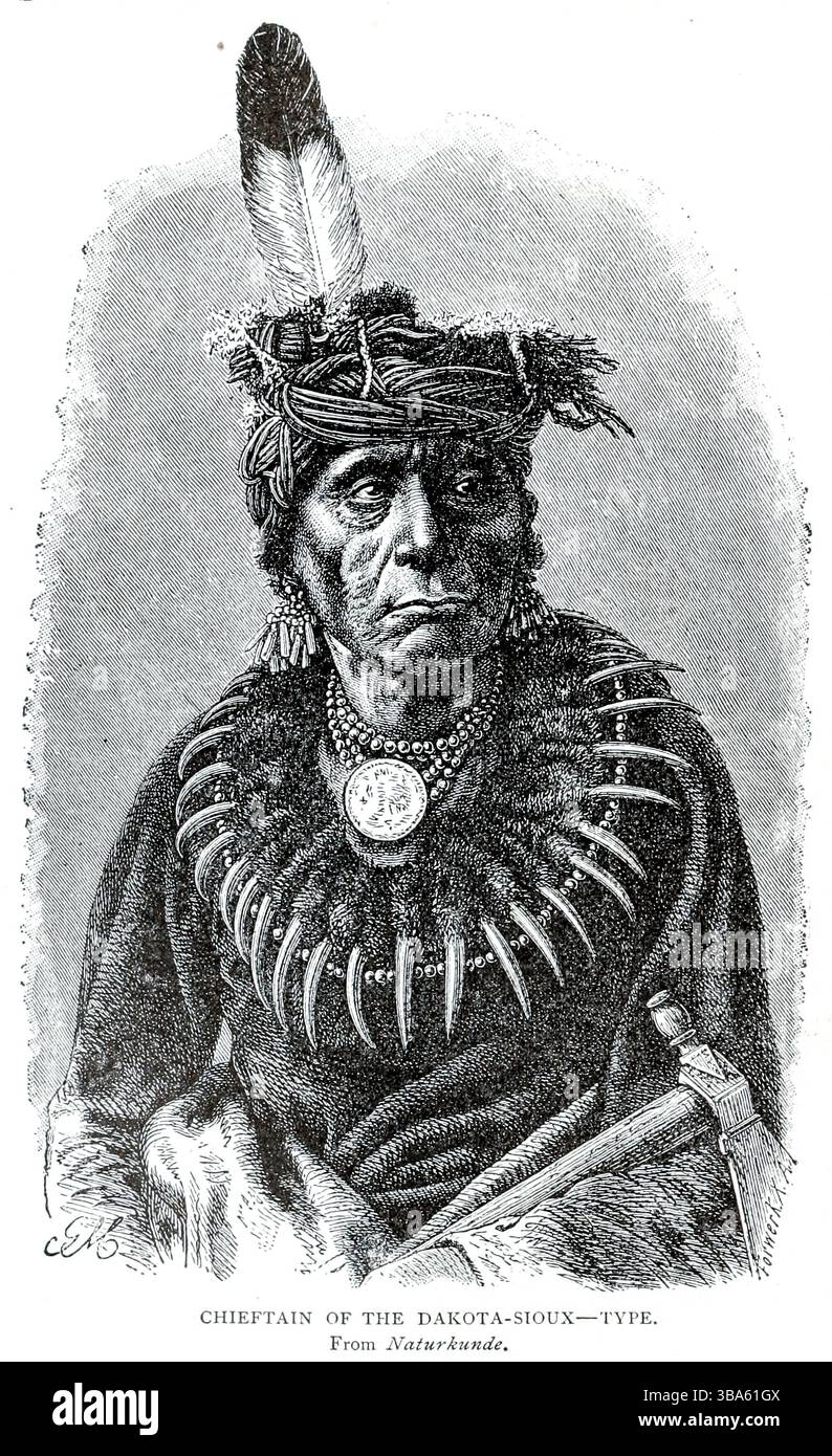 Portrait du CHEF DES DAKOTA-SIOUX de Naturkunde. Extrait du LIVRE XXVI — SAWAIORIS ET TARAPONS volume 8, de L'histoire universelle de Ridpath : un compte rendu de L'origine, de la condition primitive et du développement ethnique des grandes races de L'humanité, et des principaux événements dans L'évolution et le progrès de la vie civilisée entre les hommes et les Nations, à partir de sources récentes et authentiques avec une enquête préliminaire sur le temps, le lieu et la manière du commencement par Ridpath, John Clark, 1840-1900 publié en 1897 Banque D'Images