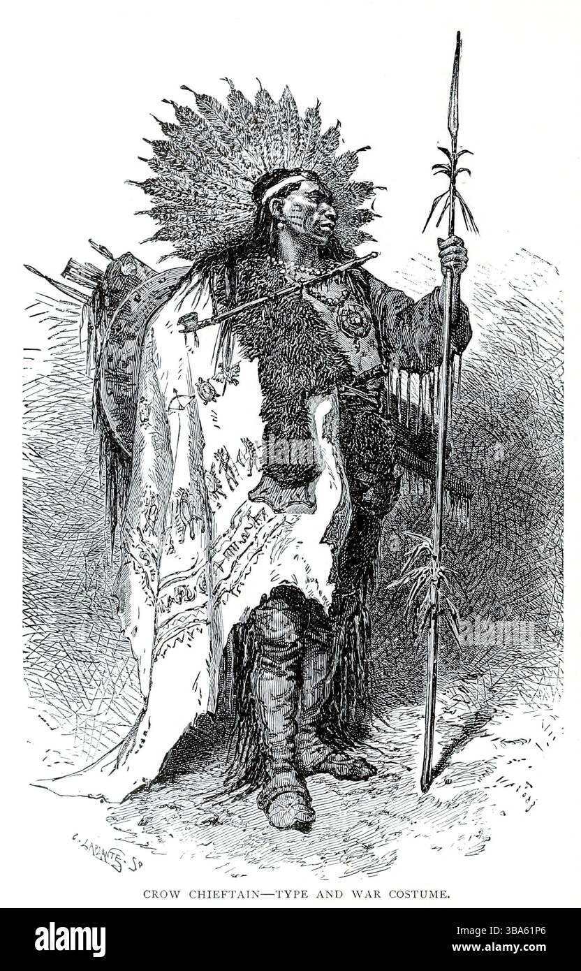 CHEF DE CORBEAU — TYPE ET COSTUME DE GUERRE du LIVRE XXVI — SAWAIORIS ET TARAPONS volume 8, de L'histoire universelle de Ridpath : un compte rendu de l'origine, de la condition primitive et du développement ethnique des grandes races de l'humanité, et des principaux événements dans l'évolution et le progrès de la vie civilisée entre les hommes et les Nations, à partir de sources récentes et authentiques avec une enquête préliminaire sur le temps, le lieu et la manière du commencement par Ridpath, John Clark, 1840-1900 publié en 1897 Banque D'Images