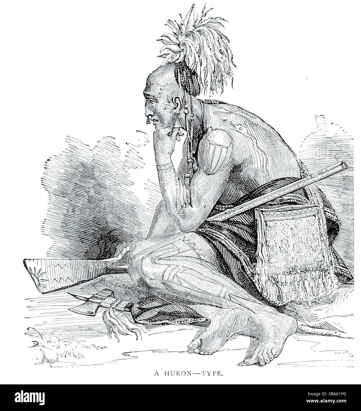 Un HURON — TYPE tiré du LIVRE XXVI — SAWAIORIS ET TARAPONS volume 8, de L'histoire universelle de Ridpath : un compte rendu de L'origine, de la condition primitive et du développement ethnique des grandes races de L'humanité, et des principaux événements dans L'évolution et le progrès de la vie civilisée entre les hommes et les Nations, à partir de sources récentes et authentiques avec une enquête préliminaire sur le temps, le lieu et la manière du commencement par Ridpath, John Clark, 1840-1900 publié en 1897 Banque D'Images