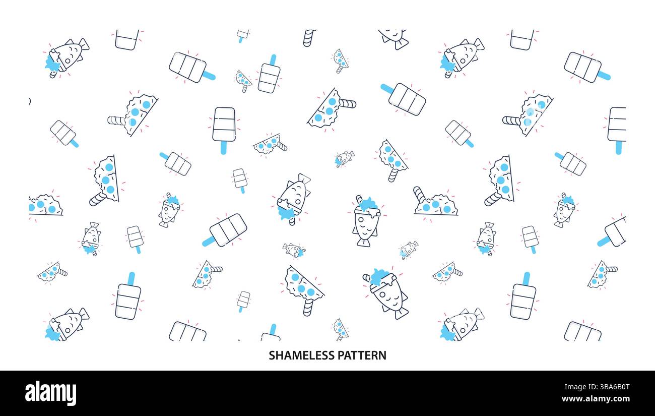 Cute Blue Outline Summer Food and Drink Pattern Design Illustration de Vecteur Cute Blue Outline Summer Food and Drink Pattern Design Illustration de Vecteur