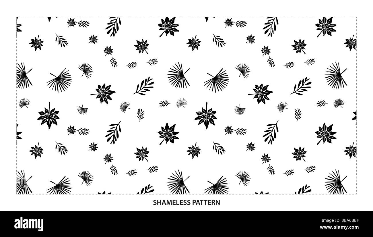 Design de motif sans couture de feuilles tropicales et de fleurs de silhouette noire simple Illustration de Vecteur Design de motif sans couture de feuilles tropicales et de fleurs de silhouette noire simple Illustration de Vecteur