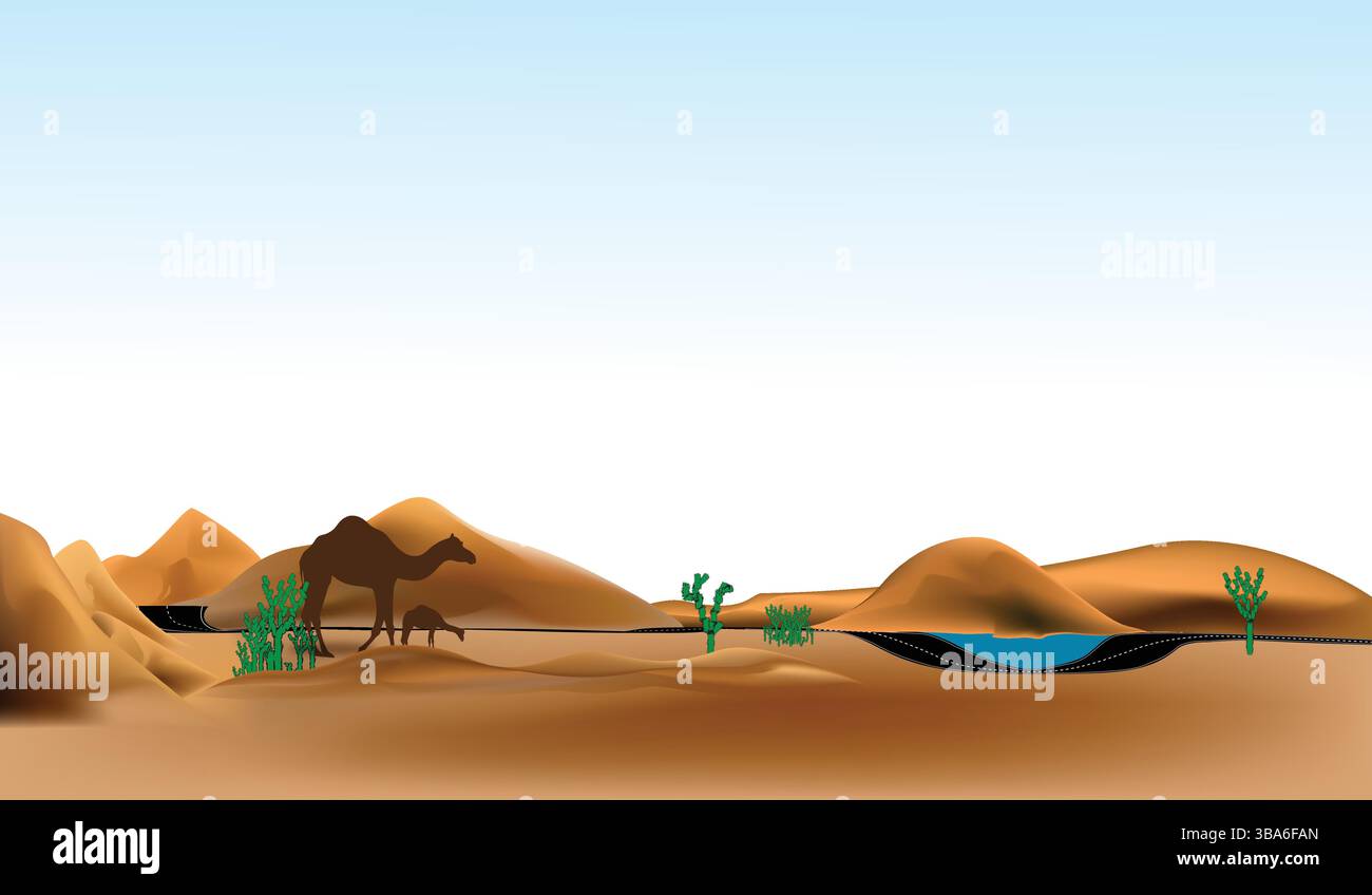 Cartoon Desert Road menant à Canyon Stock illustration Desert Area, Mountain, Winding Road, Canyon. Illustration de Vecteur