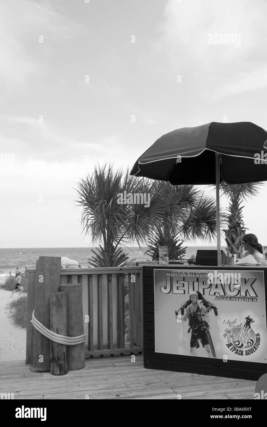 Stand de billets jet Pack Ride à une attraction en bord de plage à Myrtle Beach, Caroline du Sud, États-Unis. (Fermé) Banque D'Images